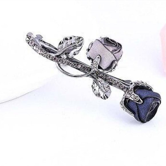 Deep Red Petite Silk Roses Hair Barrette - Hair Clip with Pearl & Garnet Crystal - Picture 3 of 9